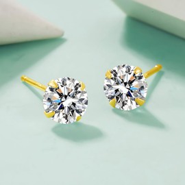 Hinvan Pack of 4 Pairs 925 Sterling Silver Plated 18K Gold Stud Earrings for Women Girls Hypoallergenic Tiny Small Pearl Barbell Ball Earrings with Cubic Zirconia Diamond Earrings Studs Pierced