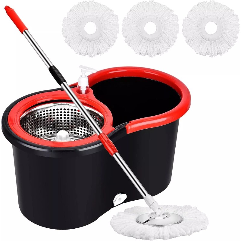 360° Spin Mop and Bucket w/wringer Set +2 Microfiber Refills