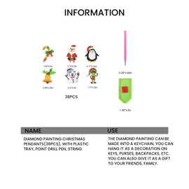 MFCGHXR DIY Ypendant Set Christmas Set, 38 Pieces Diamond Painting Christmas for Christmas Diamond Key Chain, Christmas Key Ring as Gift Ideas