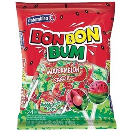 Lollipop, watermelon - COLOMBINA Bon Bon Bum Paletas Sabor Sandia Rellenas de Chicle, 408g
