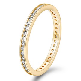 TIGRADE 2.5mm Women Anniversary Ring Cubic Zirconia Wedding Band CZ Stackable Ring Eternity Band Size 4-11, Gold, Size 8