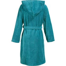 Erwin Müller Heidenheim Unisex Bathrobe, Dressing Gown, Sauna Gown Terry Towelling - High Quality with Hood, Tie Belt and Two Pockets Velour, petrol, M