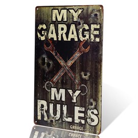 dingleiever-My Garage - My Rules sign - Vintage style made from 24 gauge metal with rusted corners for the Vintage Sign look
