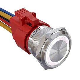 APIELE 10 Amp 22mm Latching Push Button Switch 12V Angel Eye LED Waterproof Stainless Steel Round Self-Locking 7/8'' 1NO 1NC 1 Pack (10 Amp/White Led)