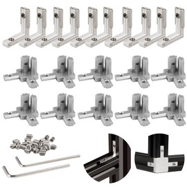 20Pcs 2020 Aluminum Extrusion Accessories Connectors Corner End Caps L Brackets 3-Way End Corner Angle Bracket Silver T Slot Interior Corner Joint Bracket Slot Connector Set 6mm with Screws&Wrench