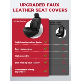 FREESOO Car Seat Covers Only Front 2pc, Breathable Faux Leather Seat Covers for Cars, Automotive Universal Seat Cover Protector Fit for Most Sedan SUV Pick-up Truck(Black)