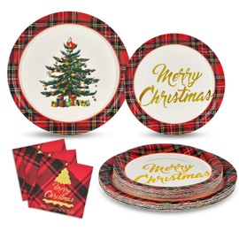 NatuBeau 200 Pcs Christmas Plates and Napkins Christmas Tree Party Supplies Christmas Dinnerware Set Including 50 Paper Plates 50 Dessert Plates 100 Napkins Serves 50 Guests, Green