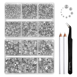 Beadsland 8300pcs Flat Back Rhinestones White Rhinestones Round Crystal Rhinestones for Crafts 10 Sizes Mixed with Wax Pencil and Tweezers Kit, SS3-SS30, Crystal