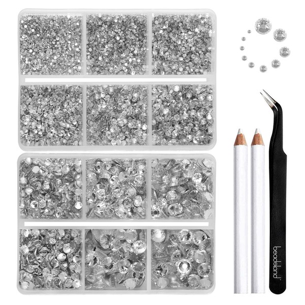 Beadsland 8300pcs Flat Back Rhinestones White Rhinestones Round Crystal Rhinestones