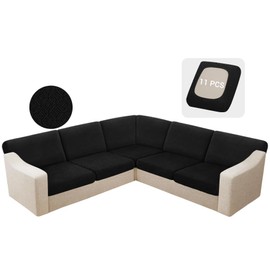 HDCAXKJ Waterproof Sectional Couch Cushion Covers 11 Pieces Stretch Jacquard L Shaped Corner Sofa Slipcover Back Cover Soft Sofa Seat Cushion Covers for Dogs Pet (5 Seater and 6 Backrest, Black)