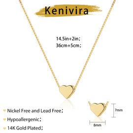 Kenivira Heart Necklace for Women,Tiny Gold Necklaces for Women,Adjustable Heart Pendant Necklace,Dainty Gold Heart Necklace Gift for Women