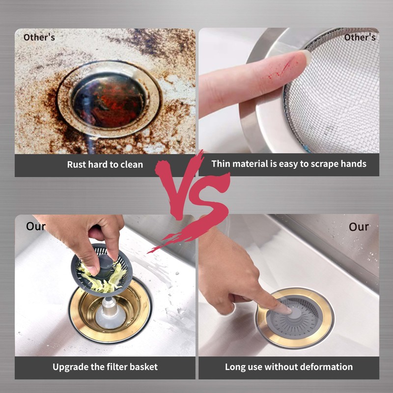 iAnomla Kitchen Sink Strainer, Upgraded 3 In 1 Pop Up