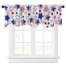 Fanghui Independence Day Flag Window Treatment Valances Blue Red Star American Short Curtain Valances for Cafe Living Room Kitchen Short Curtain (Blue)
