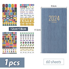 2024 Planner A6 with Sticker, 52 Week Calendar, Weekly Planner, Book Calendar, School Calendar, Daily Planner, Daily Planner, Notebook Diary Annual Calendar, Weekly Calendar Organisation (Blue)