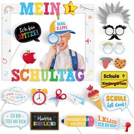 BETESSIN Photo Box Accessories First Day of School Photo Frame and 20 First Day of School Photo Props - First Day of School Decoration - First Day of School Photo Booth for School Girls and Boys