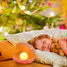 IMIKEYA Shell Pearl Light LED Ceramics Desktop Lamp Portable Pearl in Shell Nightlight for Bedroom Home Decor, Pink