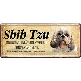 Tin Sign with Saying and Motif Dog "Shih Tzu" Decorative Dog Sign House Entrance Gate Gift for Birthday or Christmas for All Dog Owners 28 x 12 cm