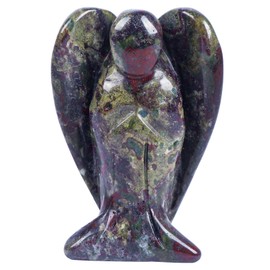 Lovionus89 Natural Dragon Bloodstone Guardian Angel Statue, Hand Carved Stone Healing Crystal Bag Figures Decoration, 5 cm