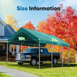 ADVANCE OUTDOOR Replacement Top Cover Tarp for 10x20 ft Carport Canopy with Ball Bungees, Green, One Roof Only