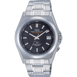Citizen Q&Q HG08-202 Men's Analog Wristwatch, Radio Wave, Solar, Waterproof, Date Metal Band, Black