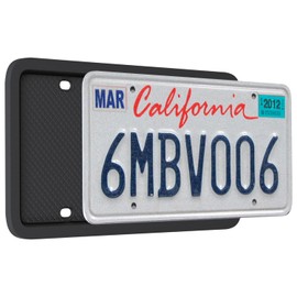 Silicone License Plate Frames, 2 Pack Universal Car License Plate Holders, Rust-Proof, Rattle-Proof, Weather-Proof Accessories for US CA Standard - Black