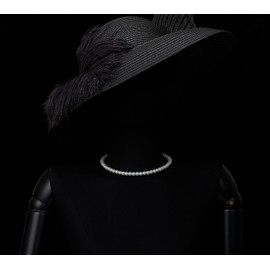 COOLSTEELANDBEYOND White Pearl Cuff Necklace, Pearl Necklace, Choker Statement Necklace, Wedding Bridal Jewellery