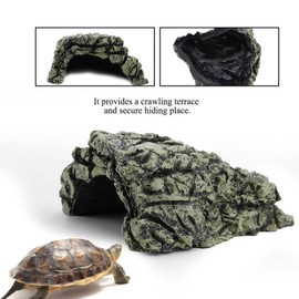 Turtle Reptile Basking Hide Cave, Decor Ornament with Climbing Terrace, Safe Hiding Place, Large, Made of Resin, for Aquarium Tank (DB-025B Medium Turtle Cave)
