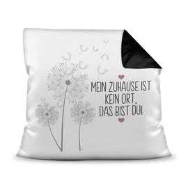PR Print Royal Cushion with Saying "Zuhause ist kein Ort, das bist du!" - Statement Decorative Cushion, Gift for Family and Friends - Black Back, 40 x 40 cm, Includes Filling