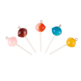 LiQunSweet 30 Pcs 5 Colors Resin Candy Ball Lollipop Charms Dangle Lolly Pendants with Loop for Jewelry Making Keychain DIY Crafts