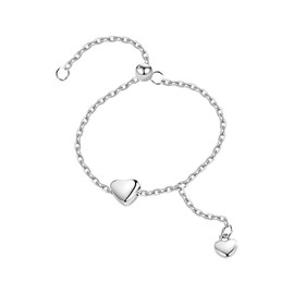 Heart Chain Promise Engagement Ring for Women 925 Silver Plated Adjustable Cute Love Charms Drop Statement Expandable Finger Rings Comfort Fit Fashion Chic Jewelry Gift