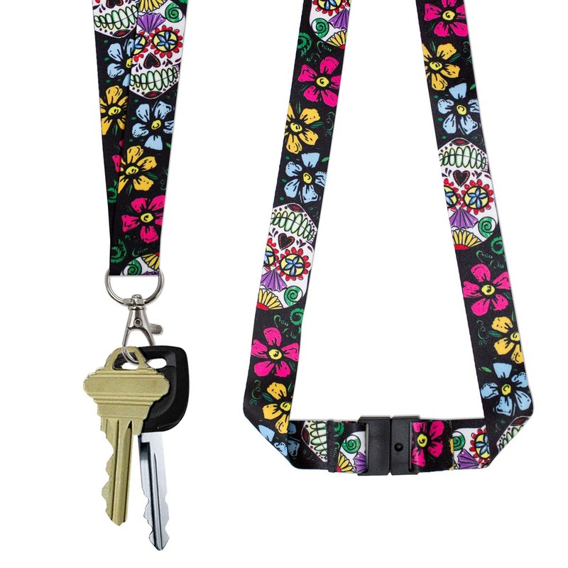 Lucky Line Lanyard with Swivel Snap, Sugar Skull Design (C210)