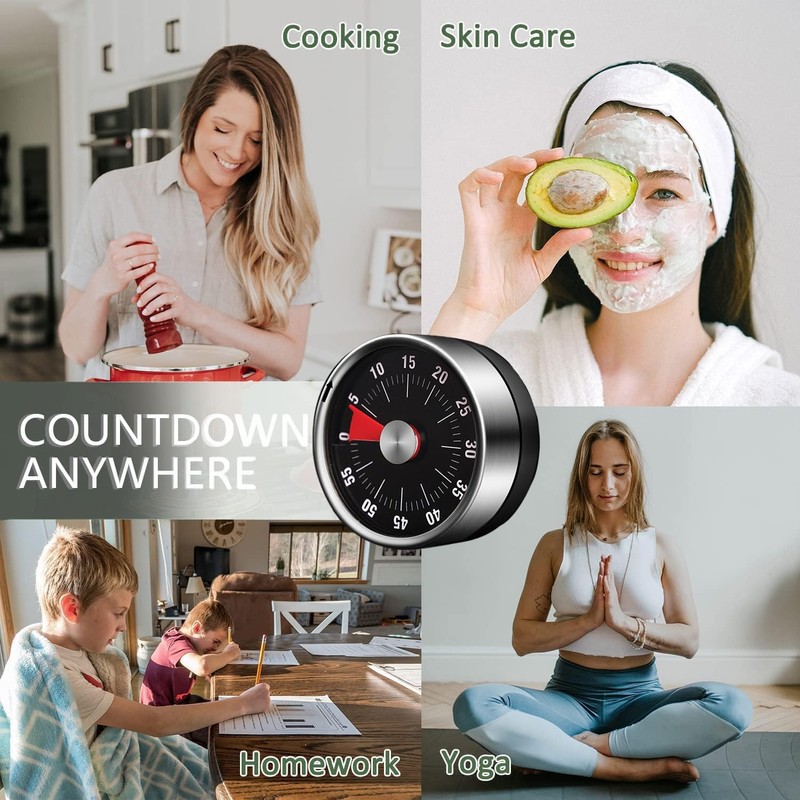 Youery Kitchen Timer, Magnetic Visual Timer, Stainless Steel Countdown Timer,