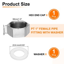 sourcing map 1pcs Hex End Cap 304 Stainless Steel Nut with Washer, PT 1" Female Thread Pipe Fitting, Gas Line Water Line Stop Valve Cap Tubing Ends for Plumbing Fittings, Silver Tone