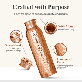 Pure Copper Water Bottle 1 Liter – Leak-Proof Ayurvedic Coppers Bottle for Drinking Water – Handmade, BPA-Free, Durable & Eco-Friendly – Joint-Free, Rust-Resistant Copper Vessel for Daily Use