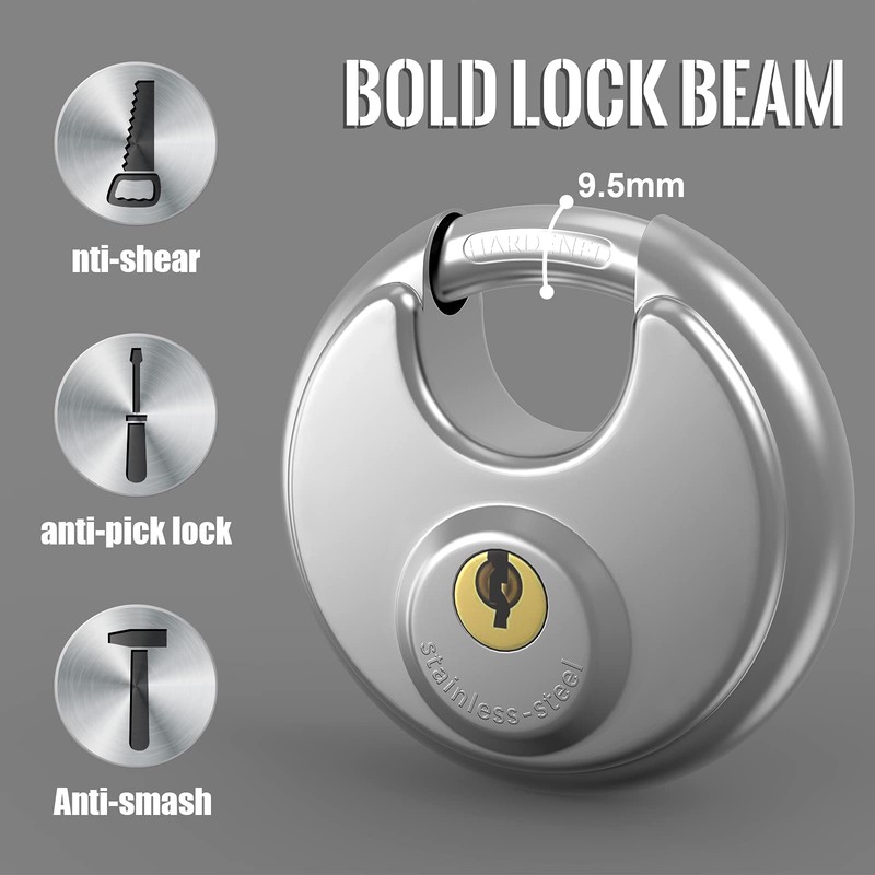 Keyed Padlock, [2 Pack][Waterproof] [Anticut] Diyife 70mm Stainless Steel Disc