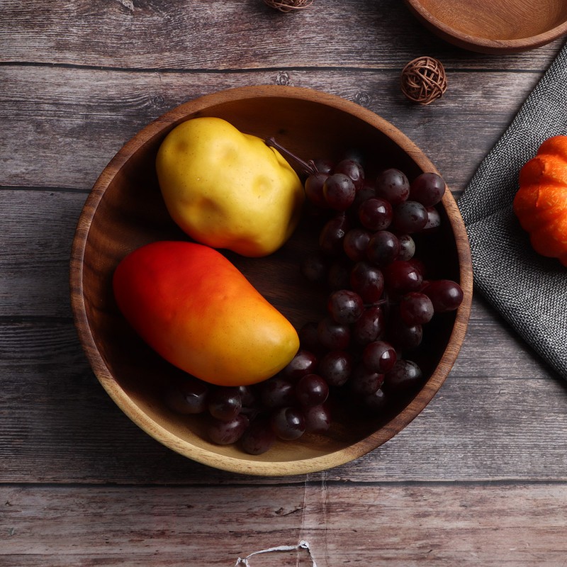 22x7.5cm Eco Friendly Wooden Salad Bowl Container Food Fruit Serving