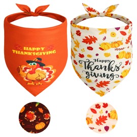 Gofshy Thanksgiving Dog Bandanas Small 2PCS, Triangle Reversible Holiday Scarf for Boy and Girl, Fall Autumn Bibs Accessories