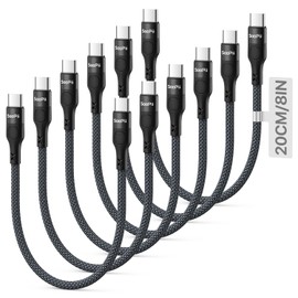 SOOPII 6-Pack 0.7Ft Short USB C to USB C Cable, 60W PD Fast Charging Nylon Braided Cord,Compatible with Phone,Tablet,Laptop,Ideal for Charging Station and Power Bank(Black)