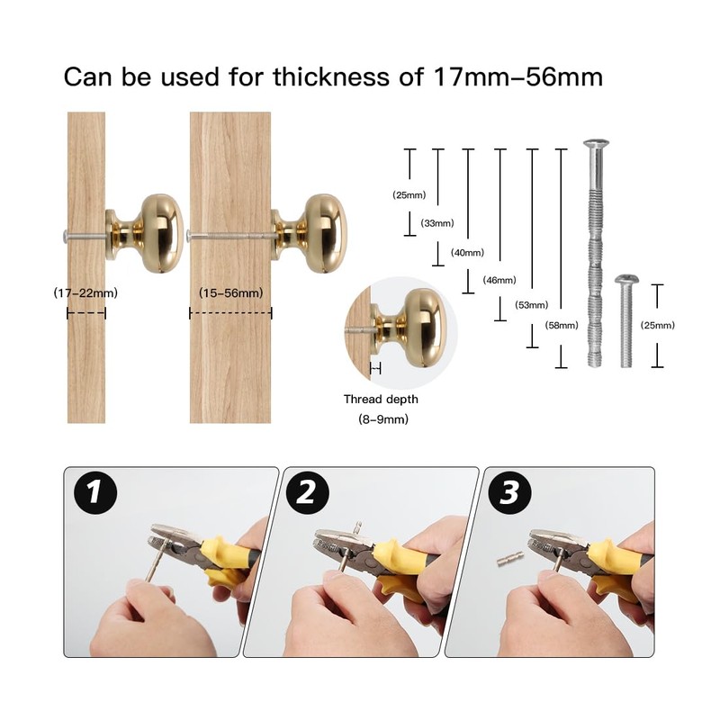 YAGU 10 Pack Polished Brass Kitchen Cabinet Knobs 1-1/8 Inch