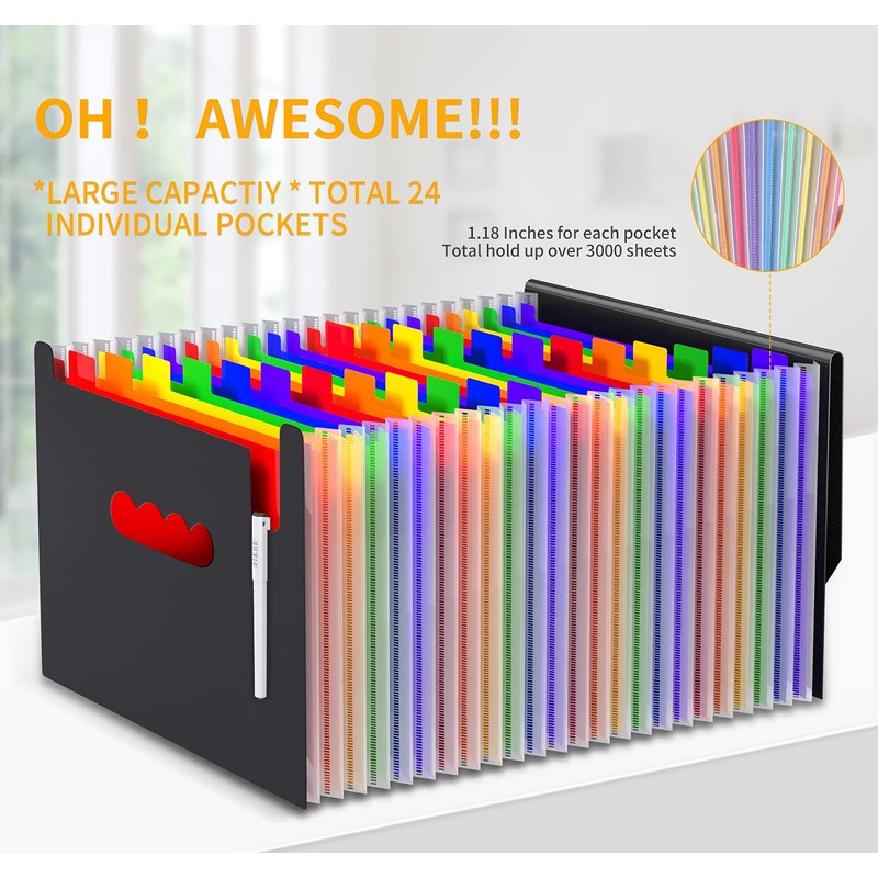 Expanding File Organiser Box Files Folder,24 Pockets Document Organiser Filing