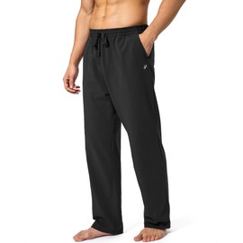 Pudolla Men's Cotton Yoga Sweatpants Athletic Lounge Pants Open Bottom Casual Jersey Pants for Men with Pockets (Black Small)