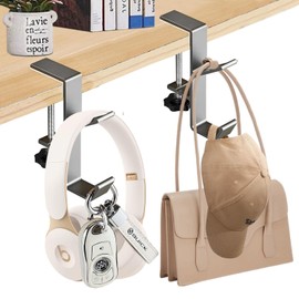 RXKFIGX Headphone Hanger with Double Hooks Adjustable Desk Edge Hook Desk Clamp Bag Hook Metal Headphone Hook Under Desk Hanger Holder for Reduce Desk Clutter Table Desk Table Hanging Storage