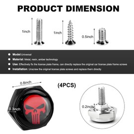 Wevdn 4 PCS License Plate Screws Fastener Kit, Aluminum Alloy Skull License Plate Frame Screw Caps, License Plate Fastener Decorative Screws Bolts for Most Vehicle, Car Accessories (Black & Red)
