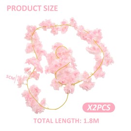 2 Cherry Blossom Vines (180cm Each), Rattan Flower Garland, Artificial Flower Cherry Blossom Garland, Hanging Rattan Flower Decoration, Suitable For Wedding Parties (Light Pink)