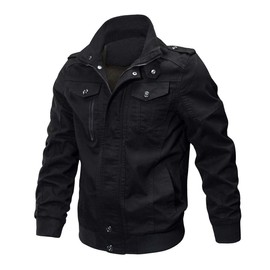 CRYSULLY Men's Flying Jacket Tactical Safari Jacket Cotton Field Military Cargo Jacket Coat Black/US XL