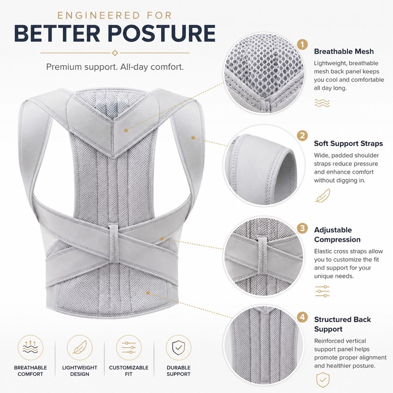 Adjustable Posture Corrector Back Brace for Daily Support – Breathable