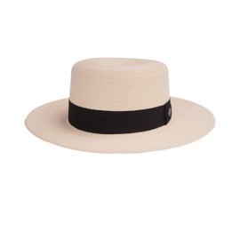 Pineapple&Star Deor Boater Straw Sun Hat Beach Fine Braid UPF50+ for Women Men (Small, Ivory_BK)