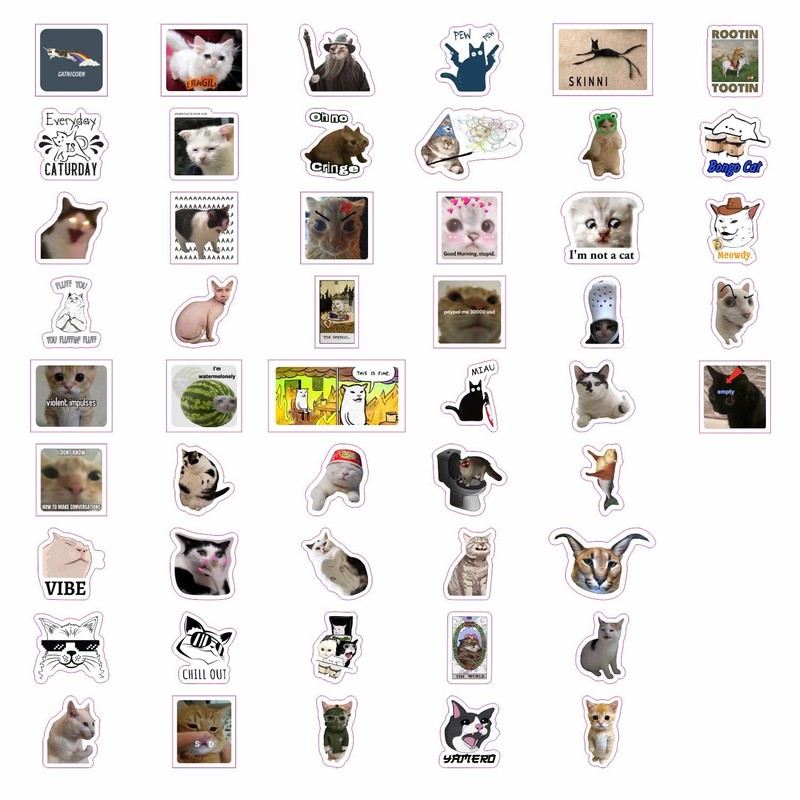 Pack of 100 Cat Meme Stickers, Cat Stickers, Cat Merch,