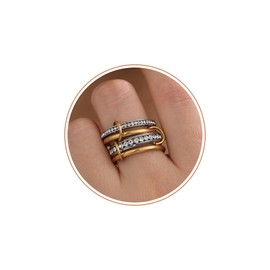JSJOY Stackable Rings for Women Non Tarnish Cubic Zirconia Spinelli Statement Ring Silver Gold Band Ring Set 14K Gold Plated Mothers Day Gifts Birthday Gifts Size 6-10 Silver Gold Multi Rings, 8