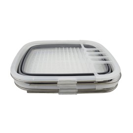 SAMMART 8L (2.11Gallons) Expandable Collapsible Dish Drainer - Foldable Drying Rack - Portable Dinnerware Organizer - Space Saving Kitchen Storage Tray (Transparent/Grey (Set of 2))